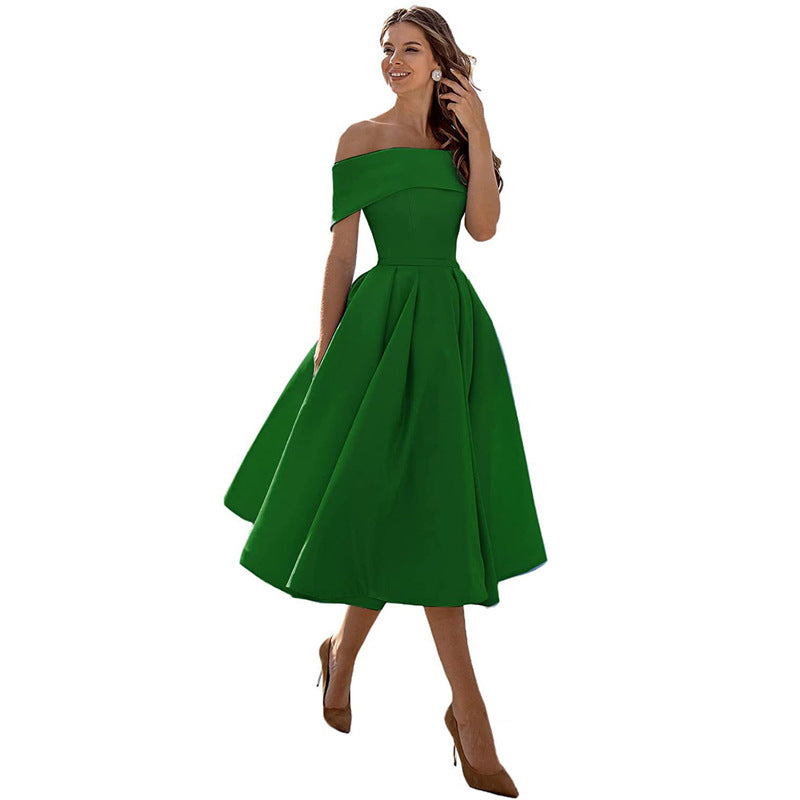 Cosette | Folded Off The Shoulder Dress A-Line Midi