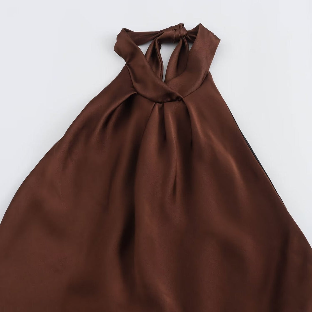 Sirocco | Tie Back Bias Cut Satin Halter Neck Maxi Dress