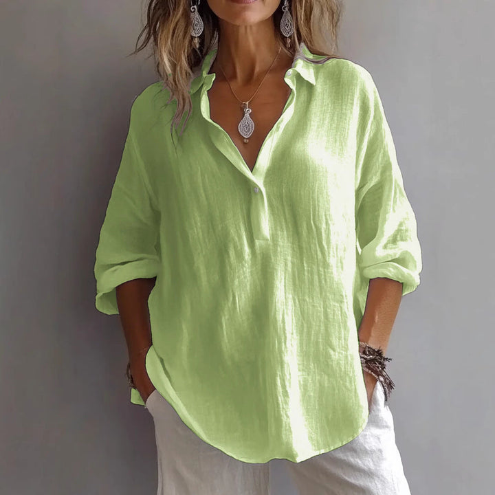 Palais | Relaxed Collar Linen Longline Tunic Blouse