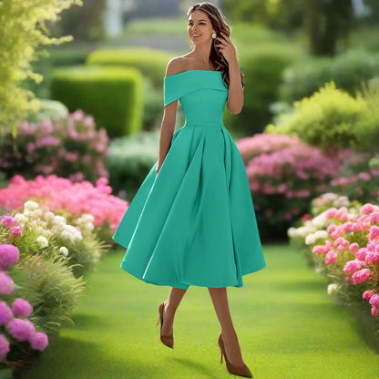 Georgiana | Classic Off The Shoulder Dress A-Line Midi