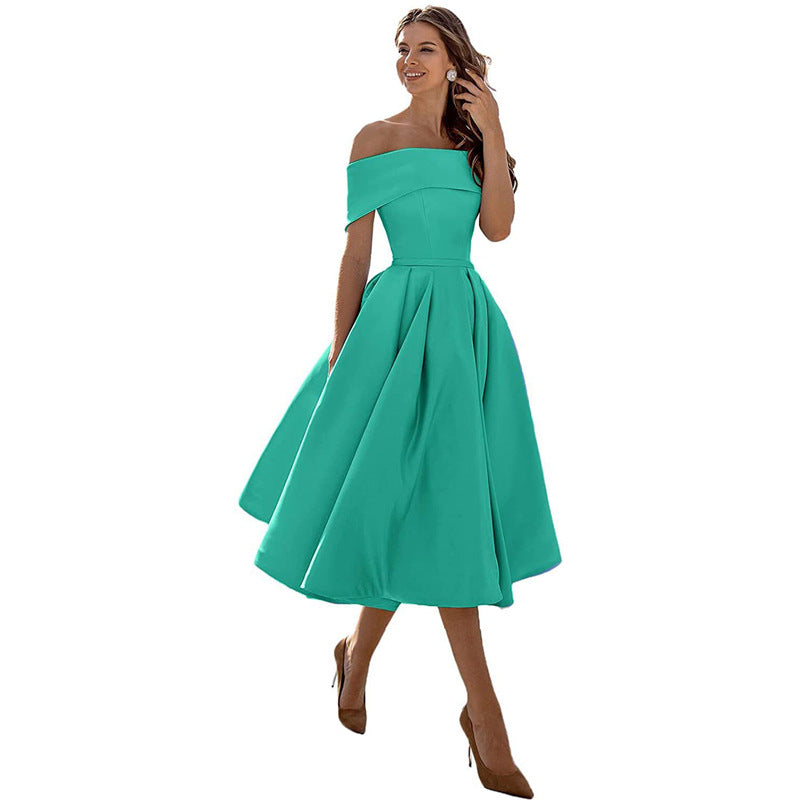 Cosette | Folded Off The Shoulder Dress A-Line Midi