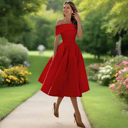 Georgiana | Classic Off The Shoulder Dress A-Line Midi