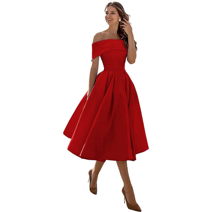 Cosette | Folded Off The Shoulder Dress A-Line Midi