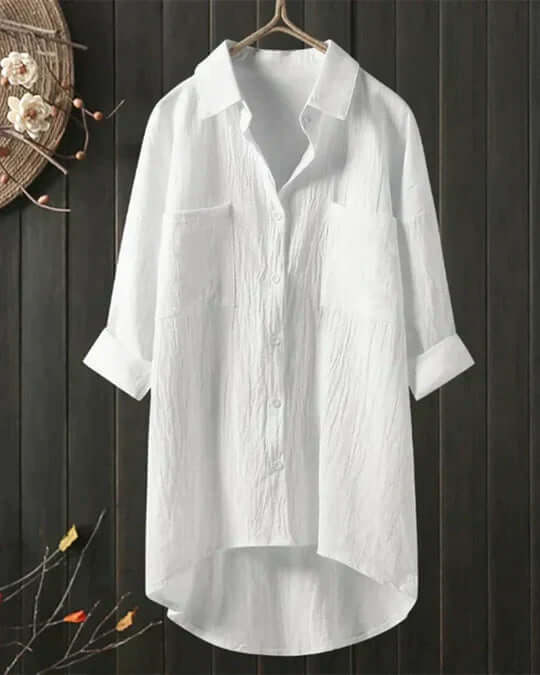Olivia | Dual-Pocket High-Low Linen Tunic Blouse
