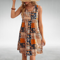 Indira | Women's Patchwork Print Boho Floral Summer Dress