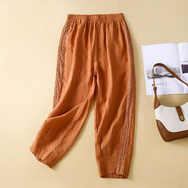Celeste | Women's Linen Pants with Lace Trim
