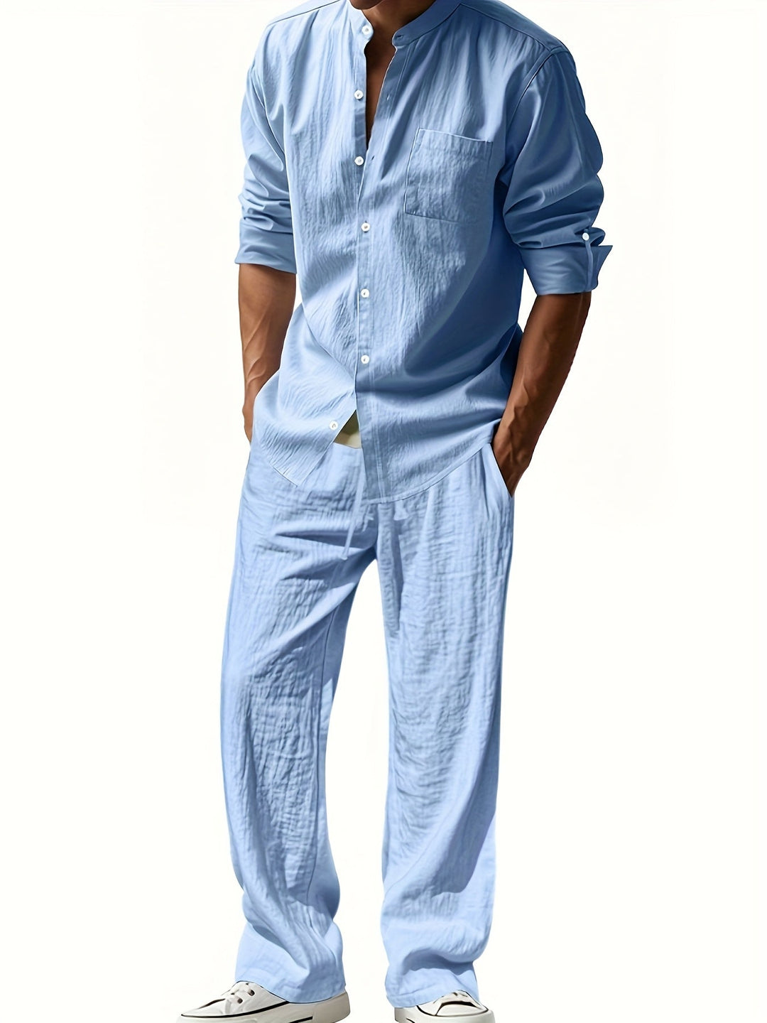 Capri | Men's Linen Band Collar Co-ord Set