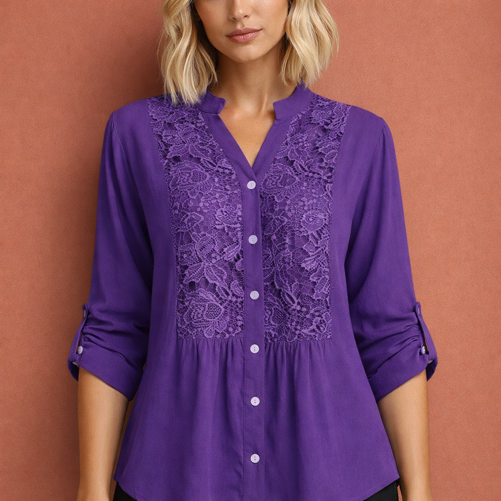 Lacette | Crochet Lace Panel Button-Up Tunic Blouse