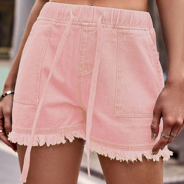 Fringe | Drawstring Frayed Hem Elasticated Waist Denim Shorts