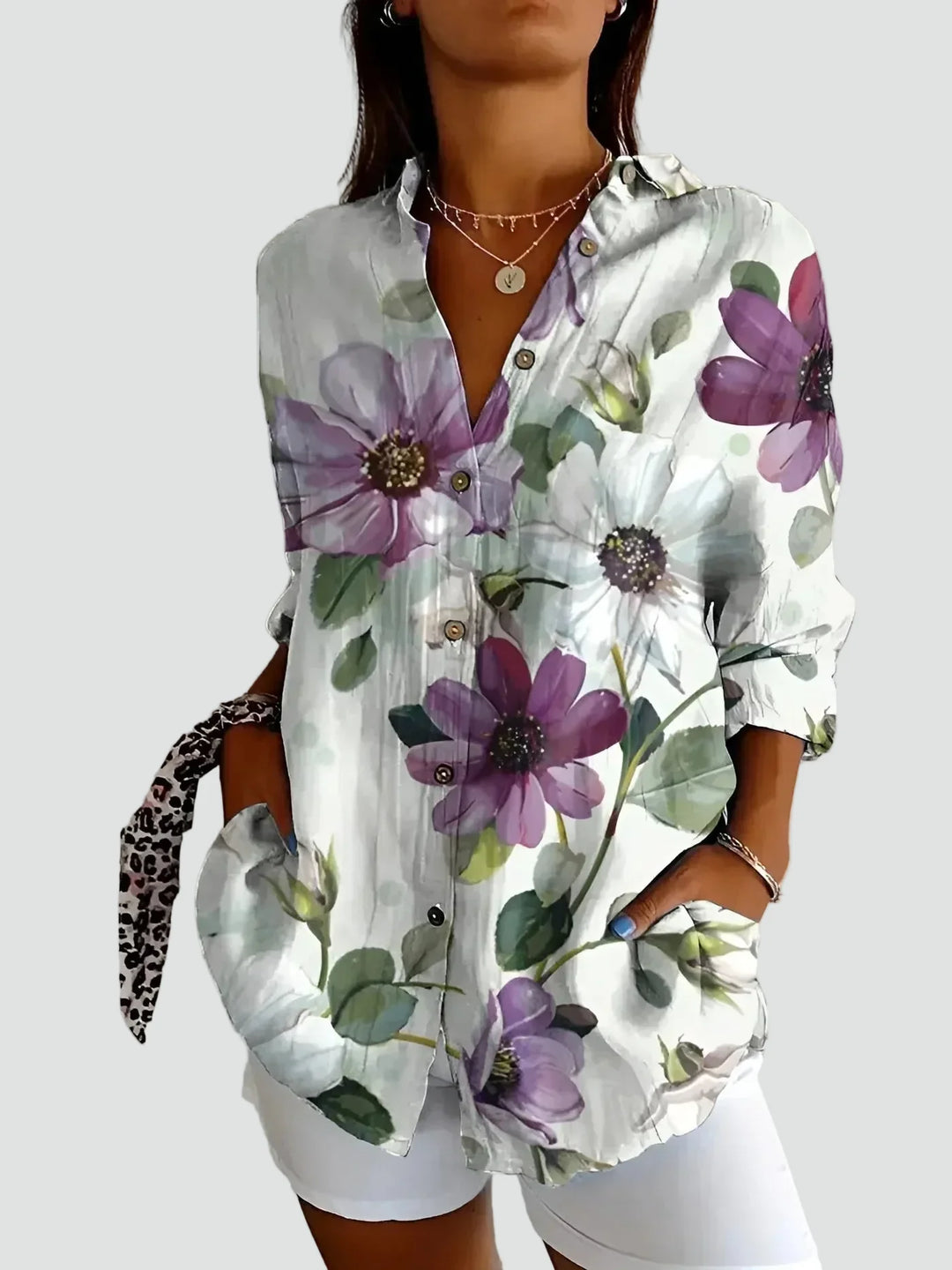 Precious | Bird & Floral Print Button-Up Tunic Blouse