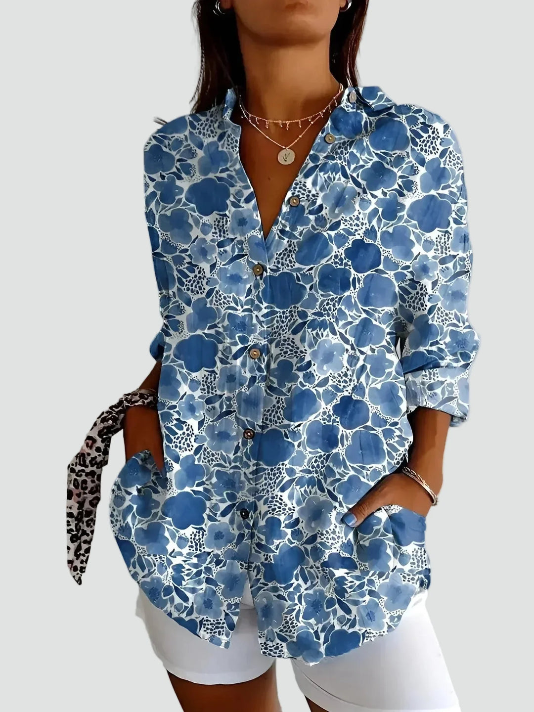 Precious | Bird & Floral Print Button-Up Tunic Blouse