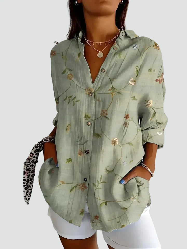 Precious | Bird & Floral Print Button-Up Tunic Blouse