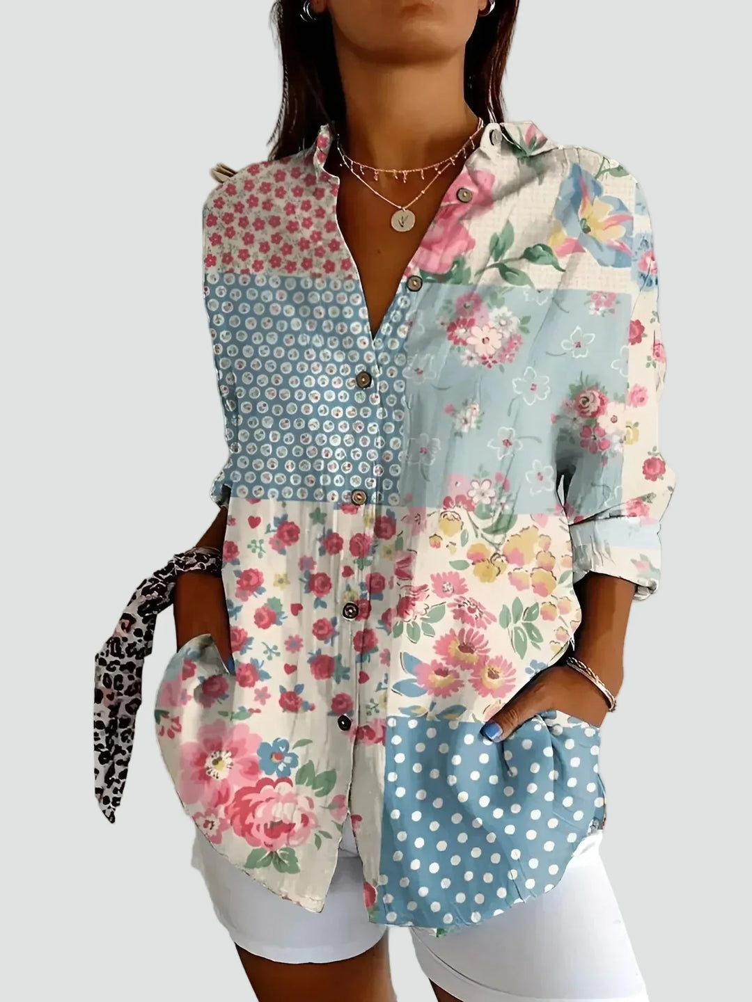 Precious | Bird & Floral Print Button-Up Tunic Blouse