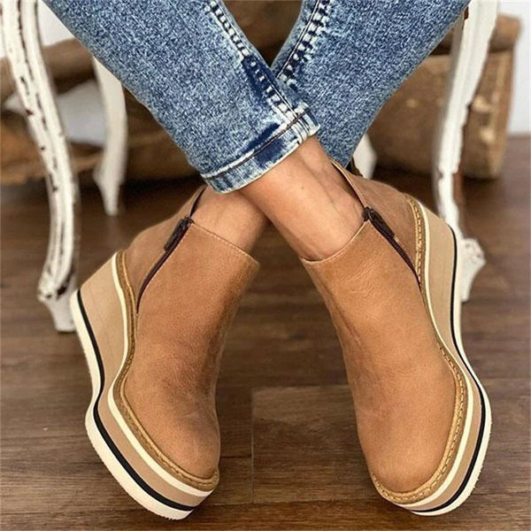 Carmen | Side Zip Wedge Platform Ankle Boots