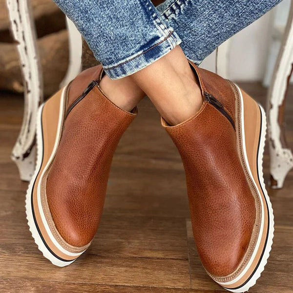 Carmen | Side Zip Wedge Platform Ankle Boots