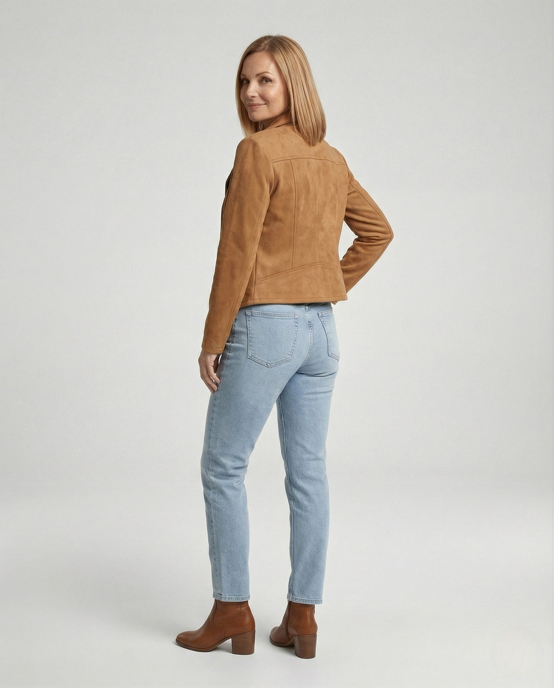 Tawny | Suede Asymmetric Wrap Leather Jacket with Draped Lapel