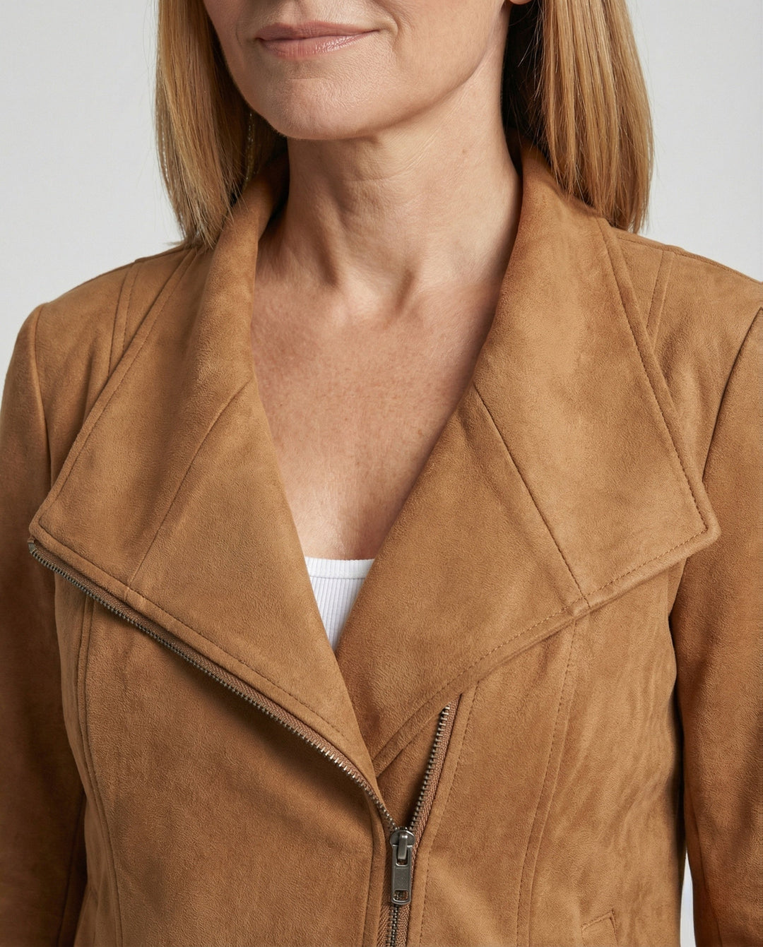 Tawny | Suede Asymmetric Wrap Leather Jacket with Draped Lapel