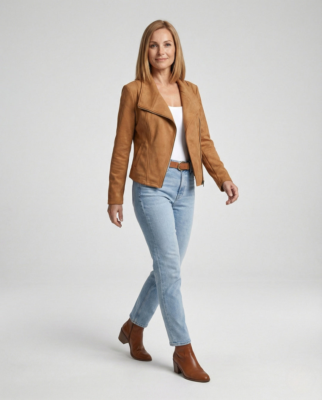 Tawny | Suede Asymmetric Wrap Leather Jacket with Draped Lapel