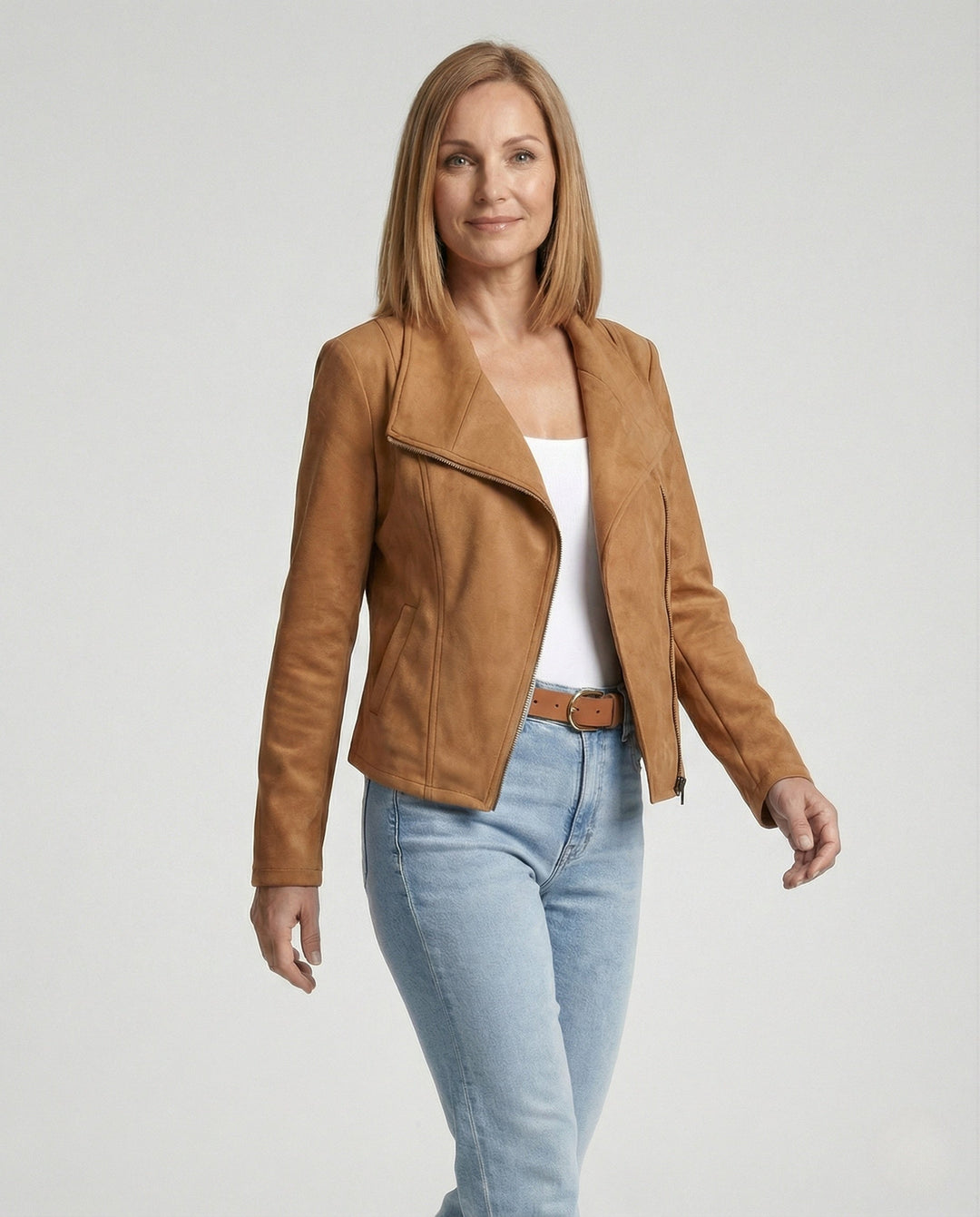 Tawny | Suede Asymmetric Wrap Leather Jacket with Draped Lapel