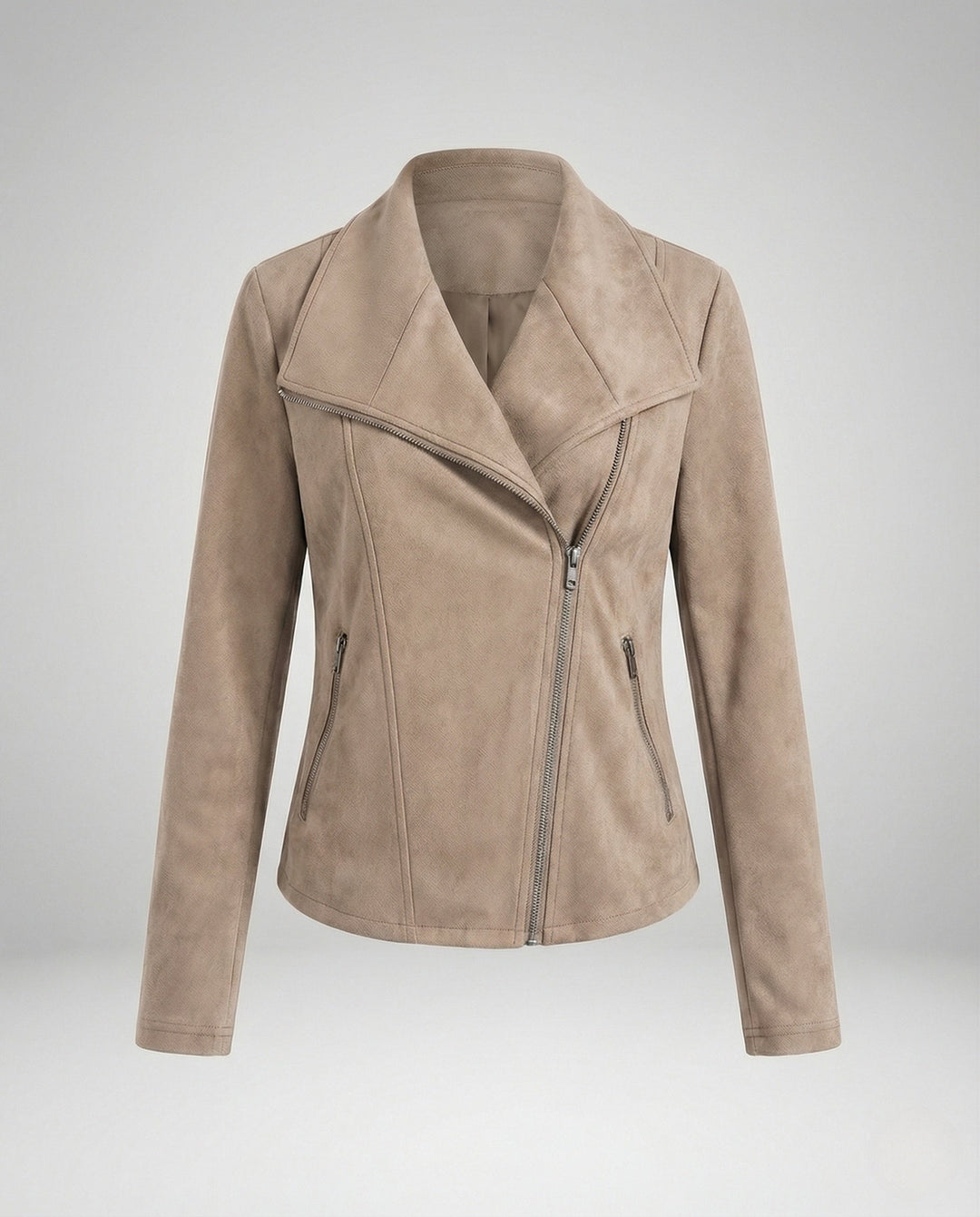 Tawny | Suede Asymmetric Wrap Leather Jacket with Draped Lapel