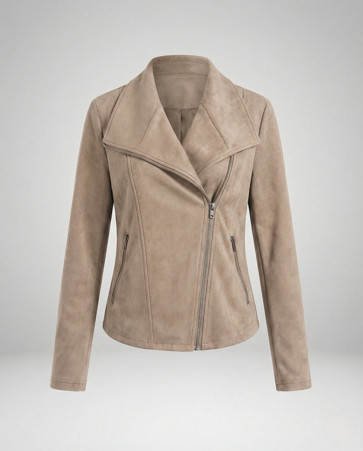Tawny | Suede Asymmetric Wrap Leather Jacket with Draped Lapel