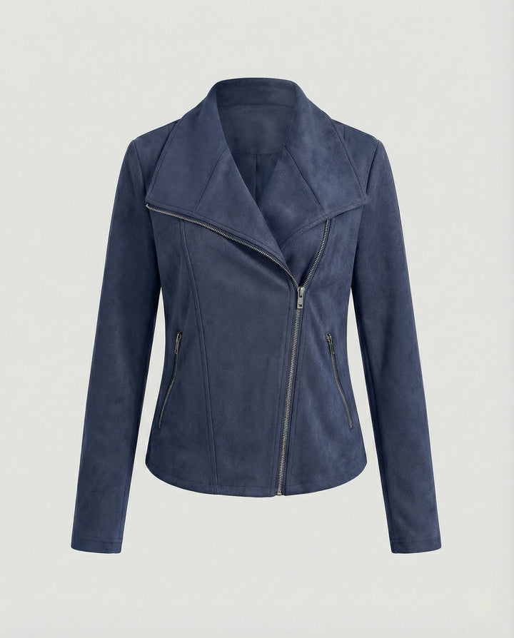 Tawny | Suede Asymmetric Wrap Leather Jacket with Draped Lapel