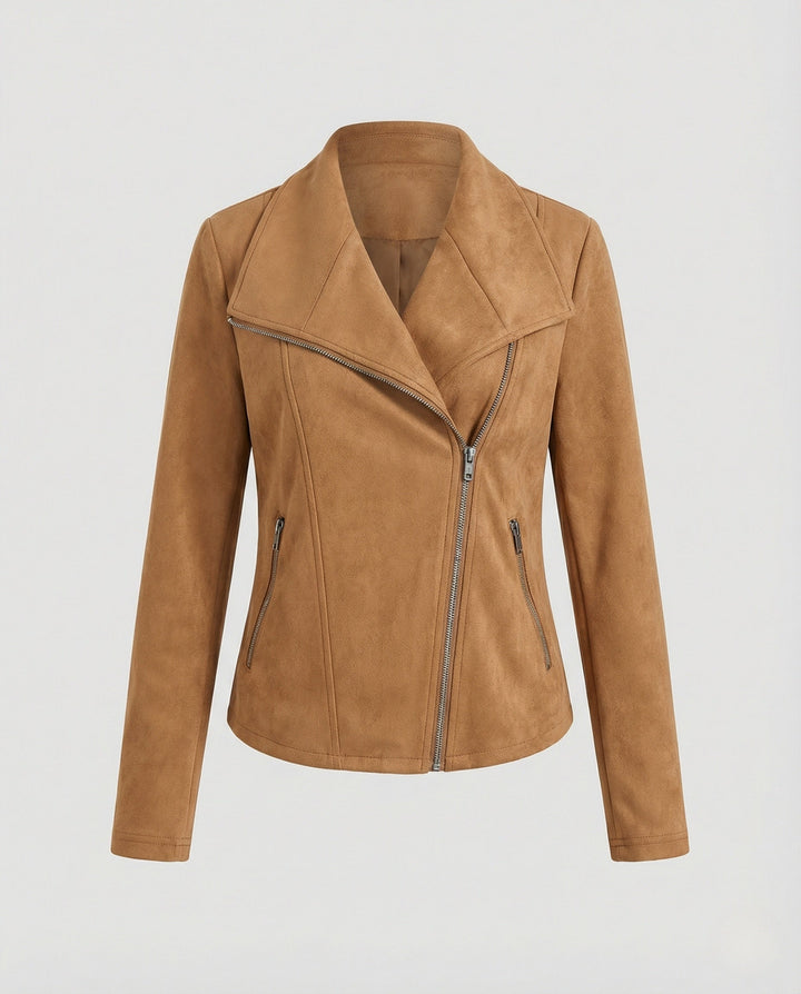 Tawny | Suede Asymmetric Wrap Leather Jacket with Draped Lapel