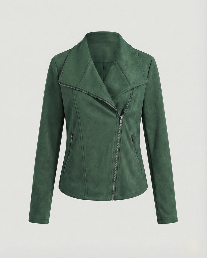 Tawny | Suede Asymmetric Wrap Leather Jacket with Draped Lapel