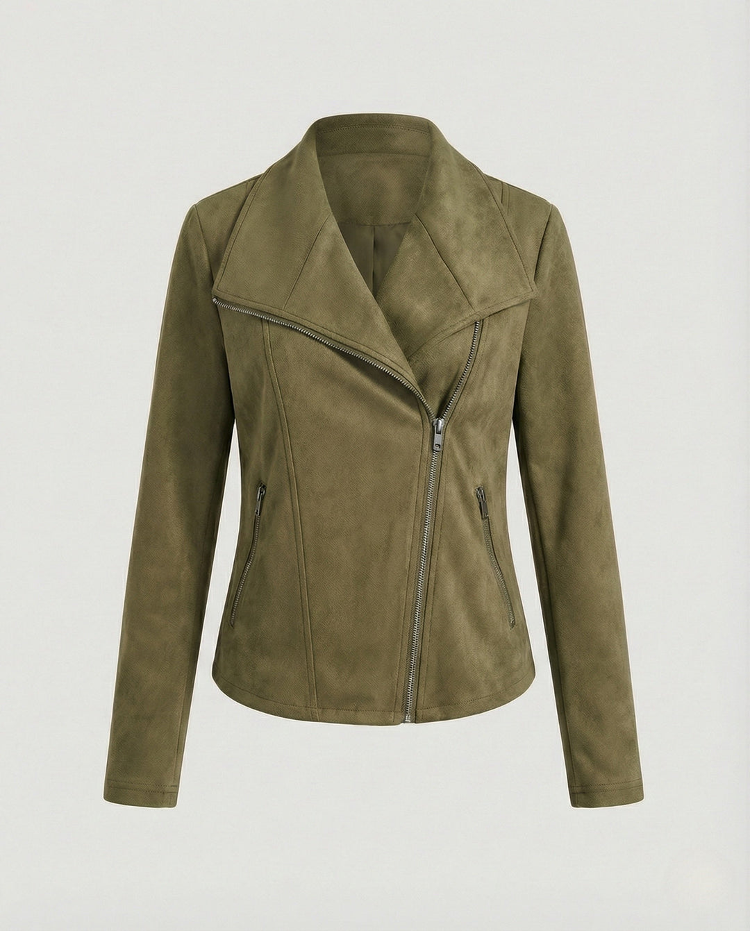 Tawny | Suede Asymmetric Wrap Leather Jacket with Draped Lapel