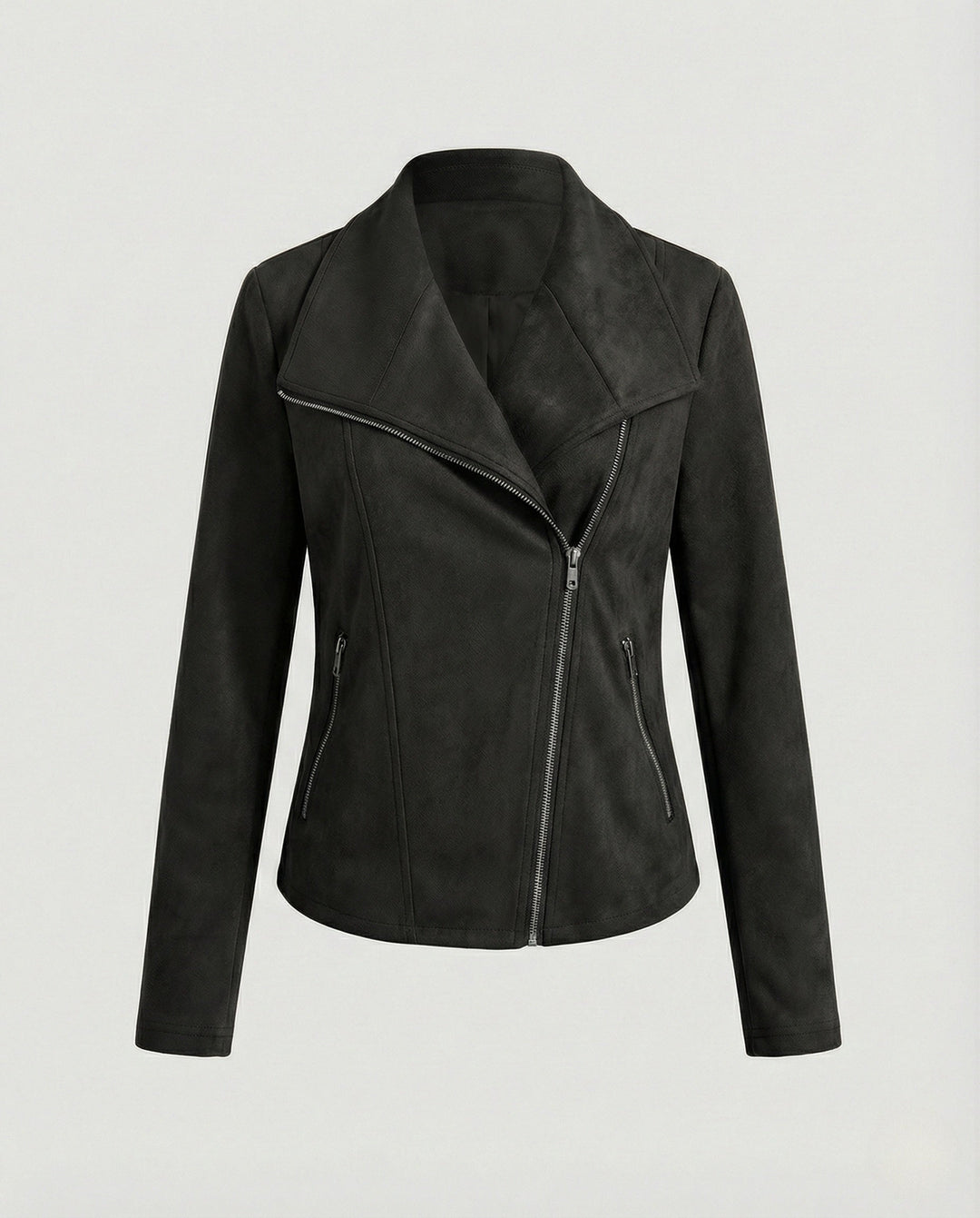 Tawny | Suede Asymmetric Wrap Leather Jacket with Draped Lapel