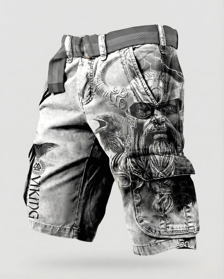 Odin | Men's Viking Print Belted Cargo Shorts