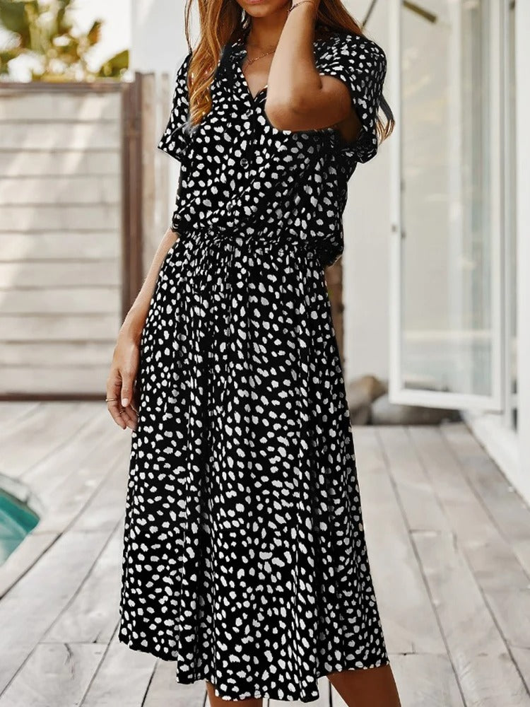 Spots | Dalmatian Print Tie Waist Button Midi Dress