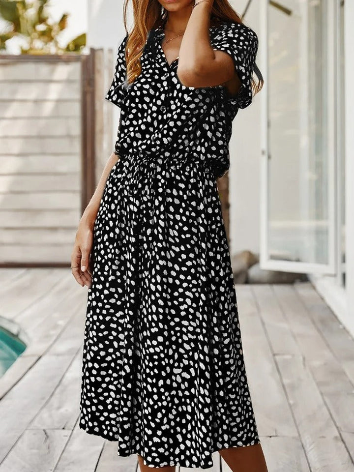 Spots | Dalmatian Print Tie Waist Button Midi Dress