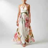Quinn | Oversized Floral Twisted Halter Neck Maxi Dress