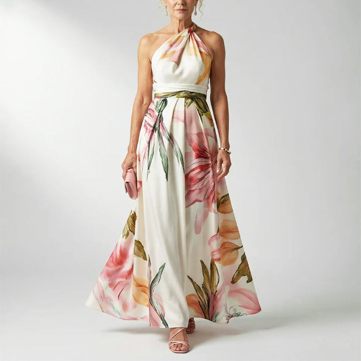 Quinn | Oversized Floral Twisted Halter Neck Maxi Dress