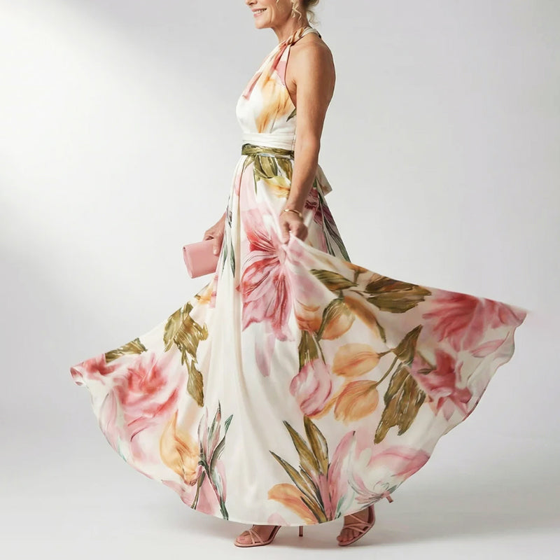 Quinn | Oversized Floral Twisted Halter Neck Maxi Dress