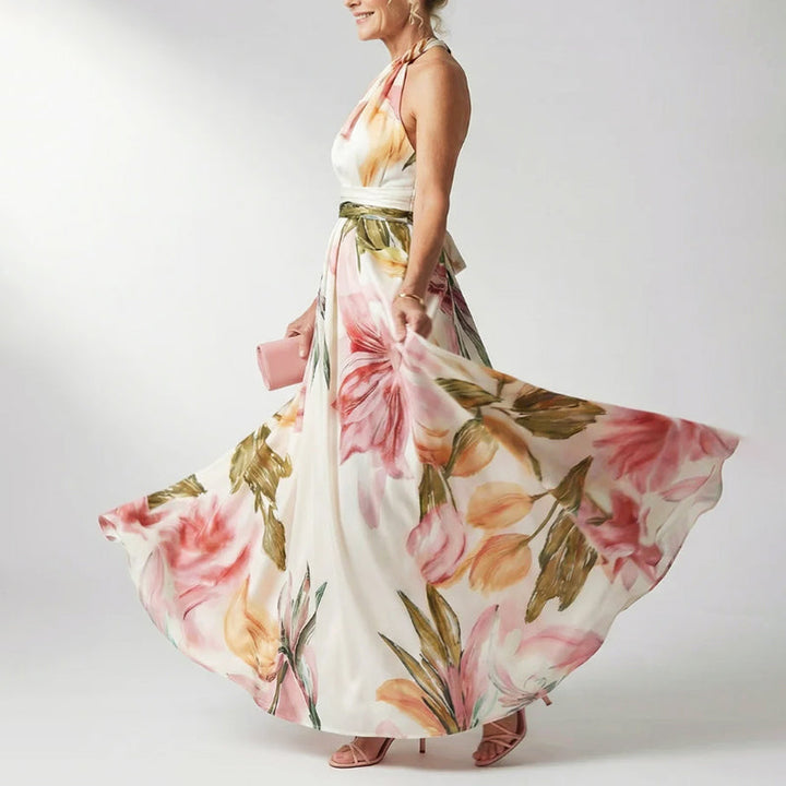 Quinn | Oversized Floral Twisted Halter Neck Maxi Dress