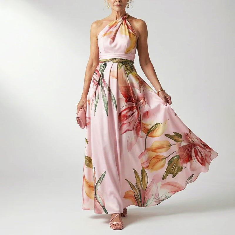 Quinn | Oversized Floral Twisted Halter Neck Maxi Dress