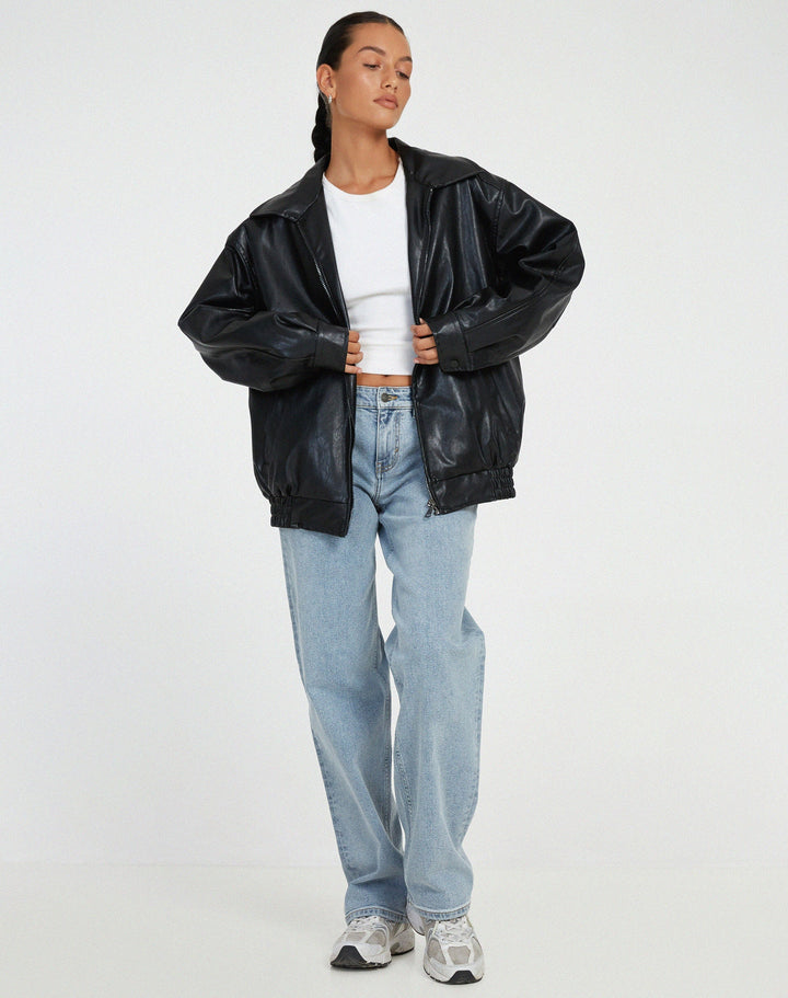 Robbie | Oversized Faux Leather Women's Bomber Jacket