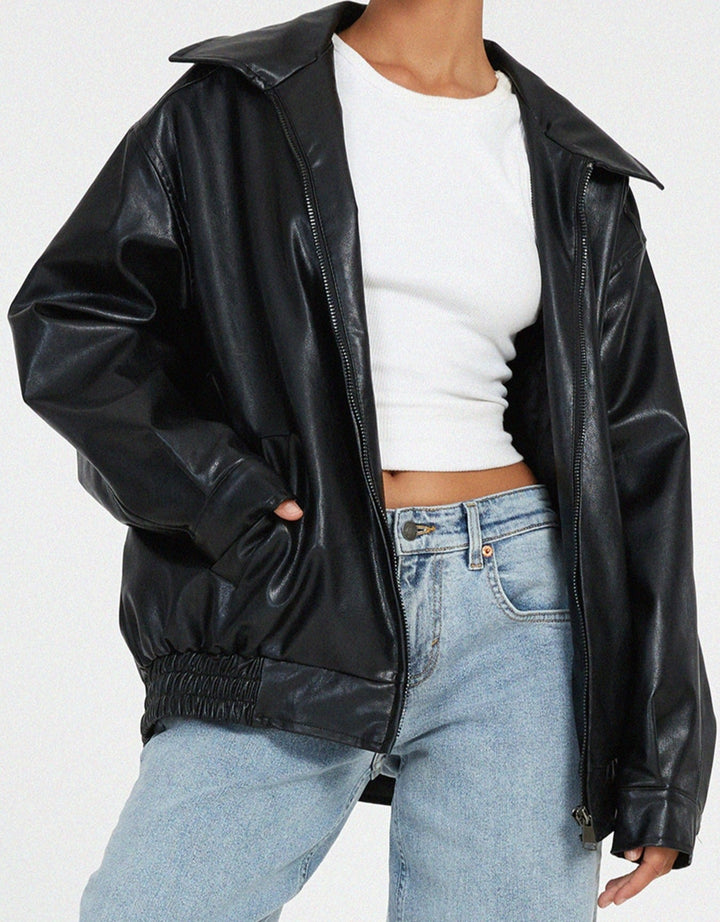 Robbie | Oversized Faux Leather Women's Bomber Jacket