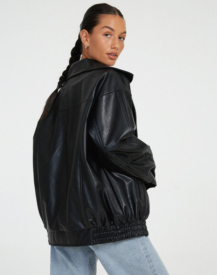 Robbie | Oversized Faux Leather Women's Bomber Jacket