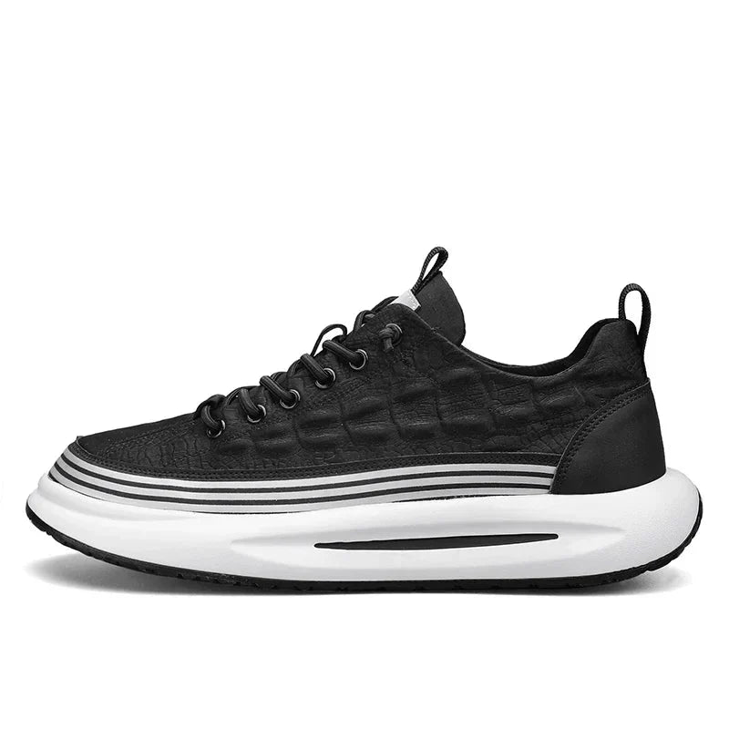 Adrian | Embossed Leather Stripe Sole Chunky Platform Sneakers Mens Shoes
