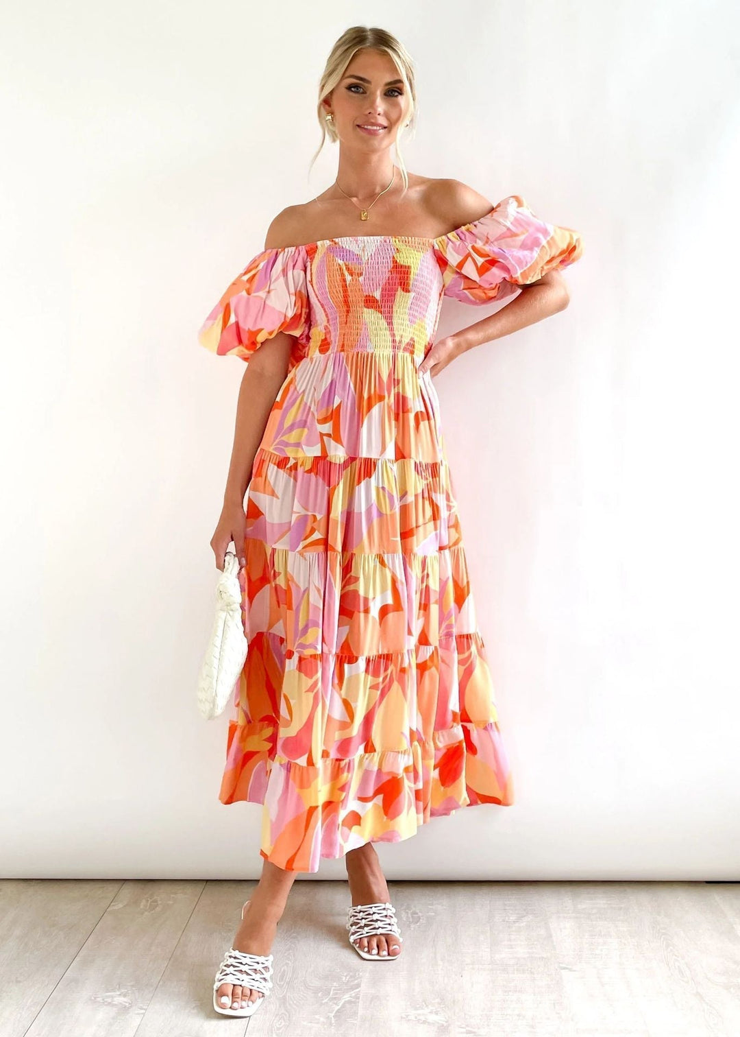 Botanica | Floral Off The Shoulder Dress Smocked Midi