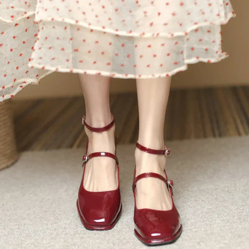 Noelle | Patent Square Toe Block Heel Mary Jane Flats