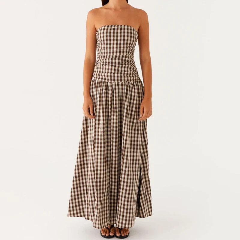 Santorini | Strapless Tile Print Smocked Maxi Dress