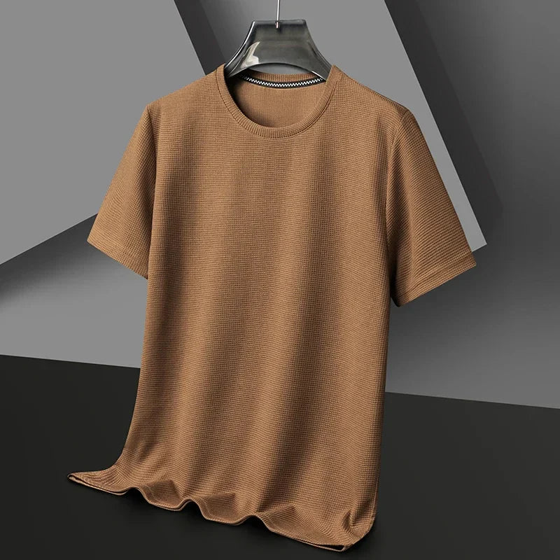 Taupe | Slim Fit Waffle Texture Crew Neck Mens T Shirt