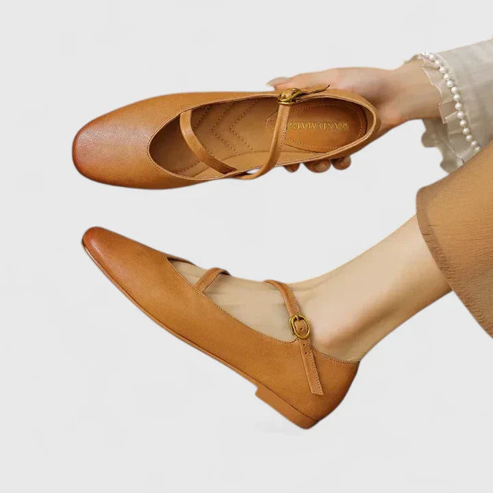 Margaux | Cross-Strap Leather Orthopedic Flats for Women