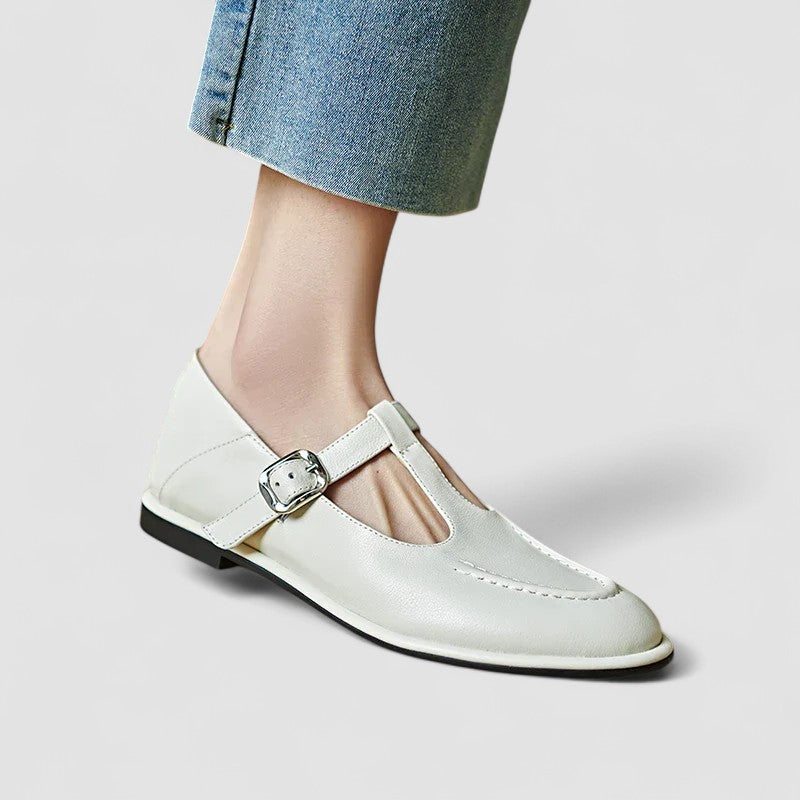 Margot | Square Toe T-Bar Buckle Leather Mary Jane Flats