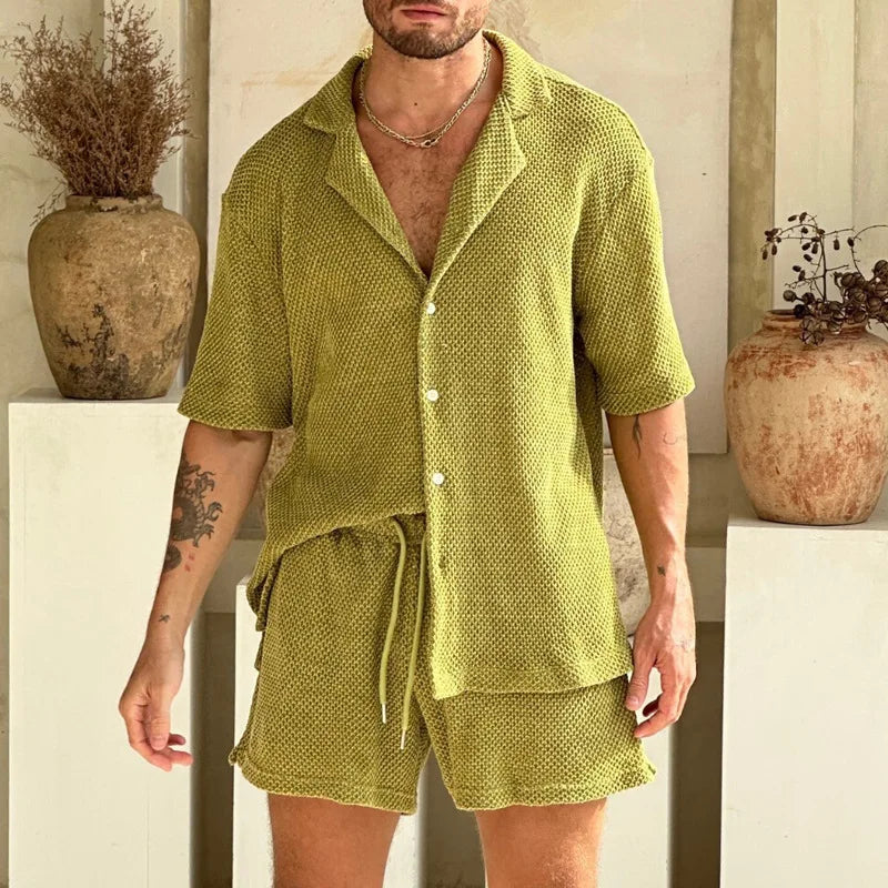 Amalfi | Men's Waffle Knit Camp Collar Co-ord Set