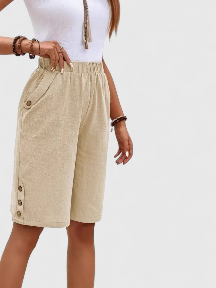 Paloma | Women's Button Trim Elastic Waist Bermuda Shorts